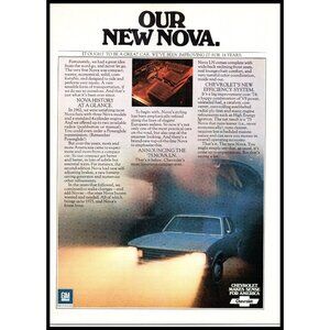 1975 Chevy Nova LN Sedan Vintage Print Ad Foggy Rain Headlights Wall Art